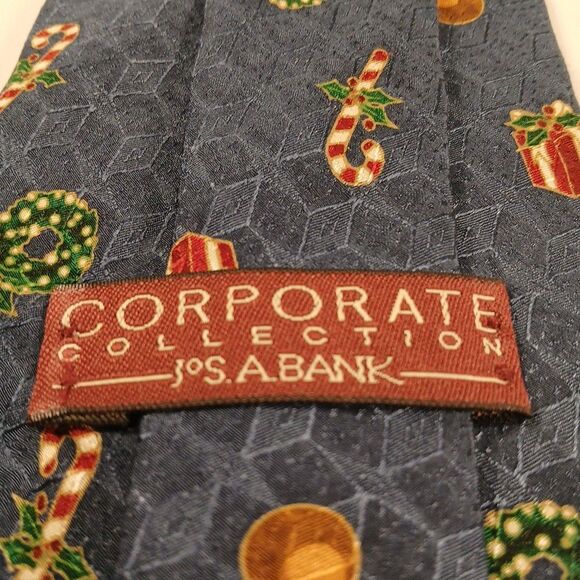 Joseph A. Bank Corporate Collection Blue Tie Christmas Themed Pattern 57" x 3.75 - Picture 4 of 6
